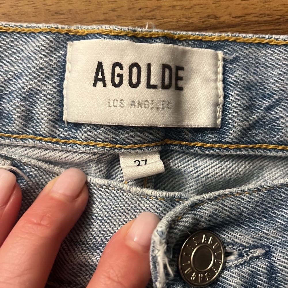 Agolde Light Wash High Rise Ripped Straight Jeans - Picture 3 of 7